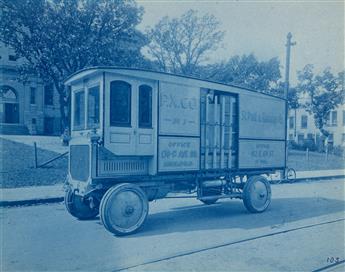 (CYANOTYPES) A selection of 22 richly-printed and finely-composed cyanotypes depicting a variety of delivery and freight vehicles.